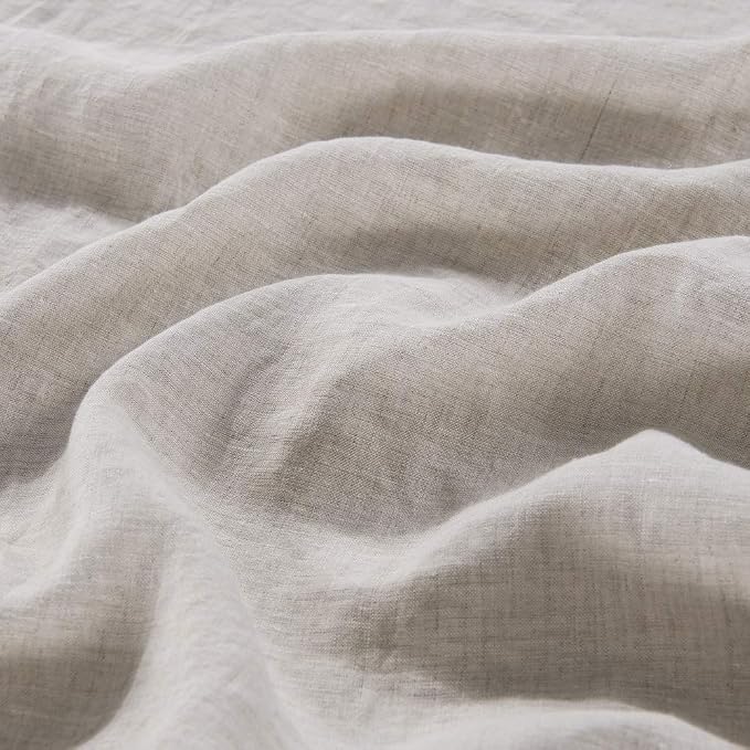 meadow park Stone Washed French Linen European Pillow Shams, Set of 2 Pieces, 26 inches x 26 inches Square Euro Sham, Super Soft, 1 inches Flange, Natural Color