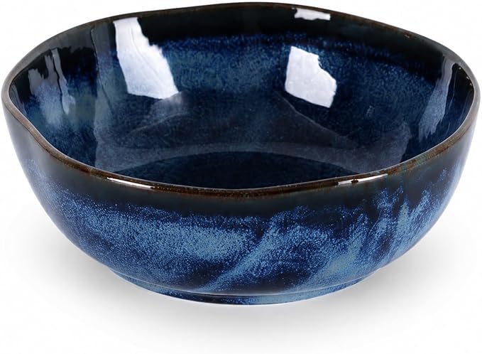 Blue Ceramic Bowl, 9.5in Large Fruit Decorative Bowl for Coffee Table Decor