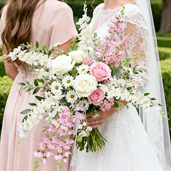 8 pcs Pink Delphinium Artificial Flowers, 34.25''Artificial Snapdragon Flowers Tall Fake Flowers Silk Flowers Faux Delphinium Bulk for Tall Vase Home Wedding Garden Table Decor (Pink)