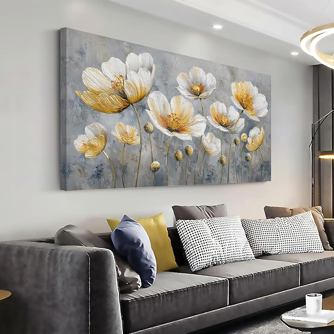 Ggaafet Bright Yellow Flowers Wall Art for Living Room Canvas Oil Painting Prints Beautiful Floral Blooming Art Deco Pretty Artwork Office Bedroom Family Dining Room Decor Large