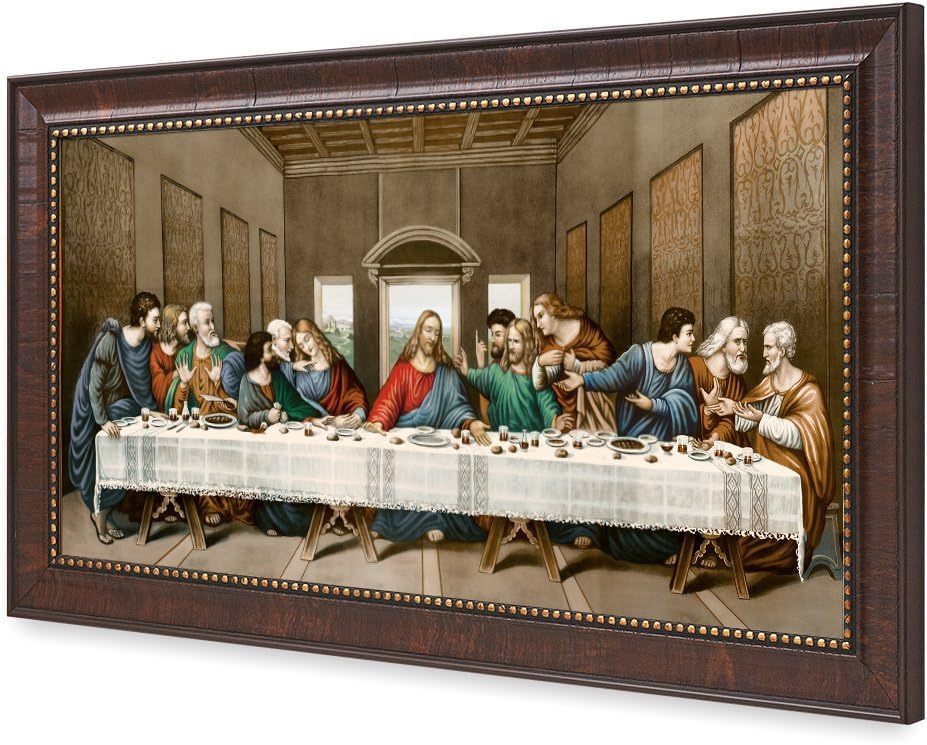 DECORARTS The Last Supper by Leonardo Da Vinci. Giclee Prints on Canvas with Matching Retro Style Brown Frame. Total Size w/Frame: 27x15, Ready to Hang.