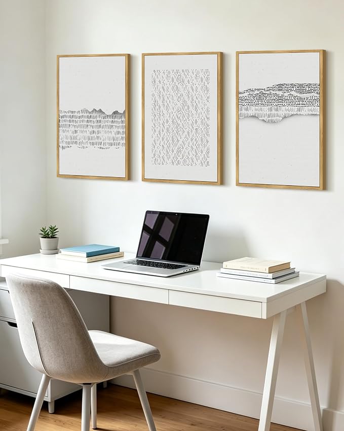 PHOPAGO Gray Abstract Framed Wall Art Large 16x24in Mid Century Minimalist Boho Wall Decor Modern Neutral Farmhouse Rustic Art Bedroom Living Room Decor - Natural Framed