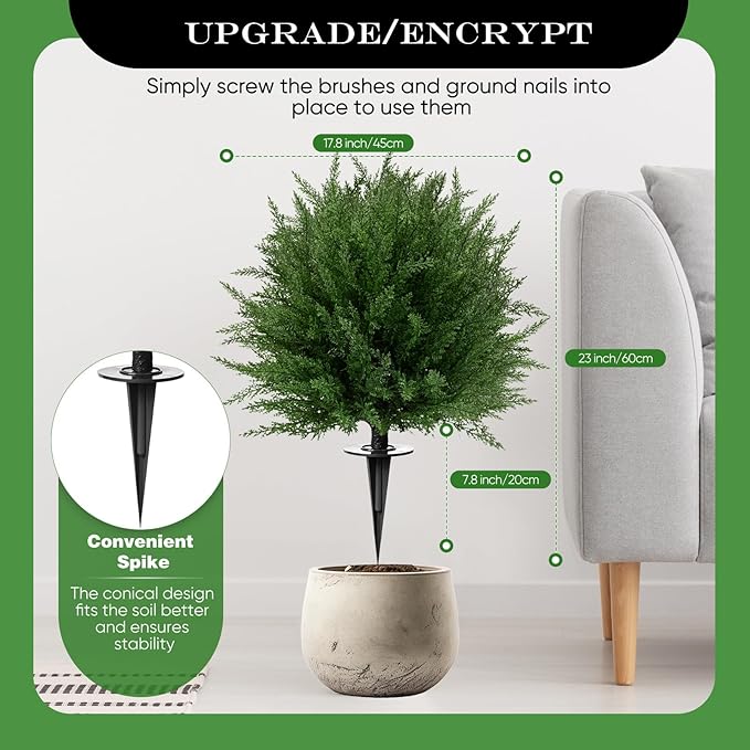 FAJUNZH Artificial Topiary Bushes for Outdoors with Spike, Boxwood Ball Fake Shrubs UV Resistant Faux Plants for Indoor Outdoor Fall Thanksgiving Halloween Decor (Upgraded Artificial Topiary)