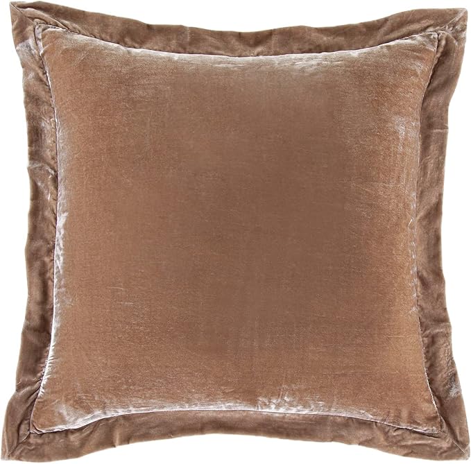 HiEnd Accents Stella Faux Silk Velvet Flanged Euro Sham Pillow Cover, 27x27 inch, Dusty Rose, Romantic Western Modern Traditional Style Luxury Bedding, Square