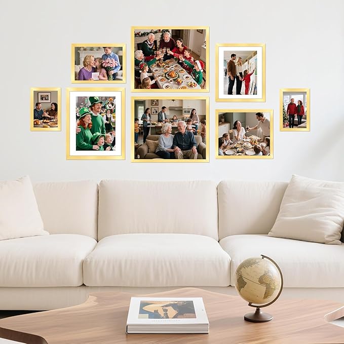 Picture Frames, 11x14 Picture Frames with Mat, 2 Pack Wall Hanging Photo Frame for Office Home Wall Decor, Gold Frames with Clear Plexiglass for Posters, Photos & Art Prints