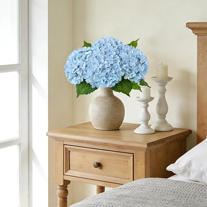 ZYTUYO 20 inches 4 Pcs Sky Blue Real Touch Hydrangea Artificial Flowers Boho Lifelike Real Looking Latex Hydrangeas Flower with Long Stem for Home Decor Spring Table Centrepiece