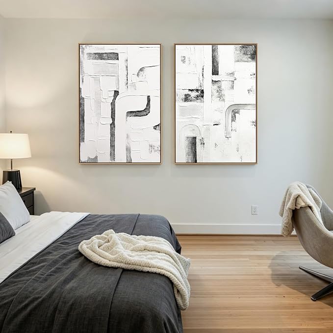SAFERRYHOME Abstract Neutral Hand Painted Wall Art, 24"x36"x2 Framed | Large 3D Textured Framed Canvas Wall Decor, Modern Painting Minimalist Geometric Texture Artwork for Home Office Living Room
