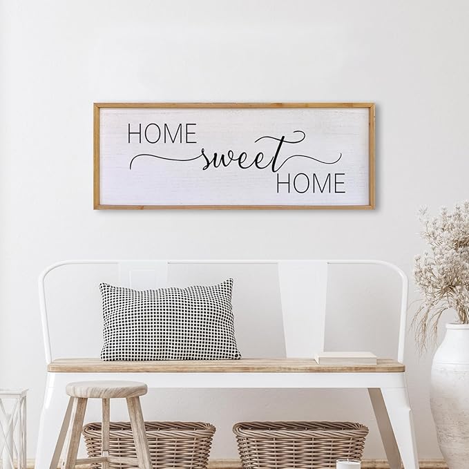 Home Sweet Home Sign Wall Decor 40”X15” Master Family Room Above Bed Beautiful Living Room Above Couch Sign Large Rustic Farmhouse Wood Framed Entryway Hanging Wall Art Decoration (Wood)