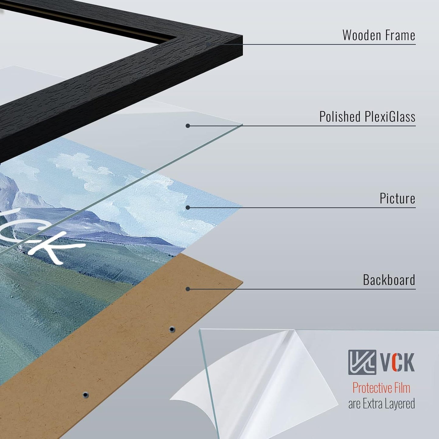 VCK 16x24 Poster Frames Set of 3, Black Solid Wood Picture Frame, Textured Exclusive Wall Gallery Frame