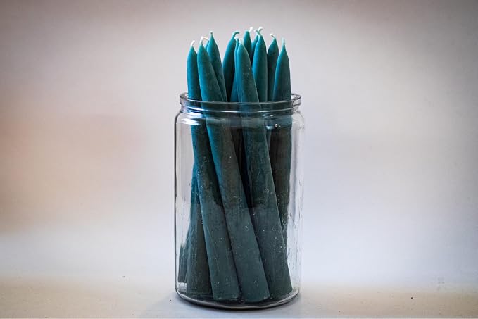 100% Pure Beeswax Taper Candles - All-Natural Handmade Decorative & Dipped Smokeless Unscented Candles for Christmas, Advent, and Hanukkah, Earthen Green, 8.5 Inches, 12 Candle Set, by BeeTheLight