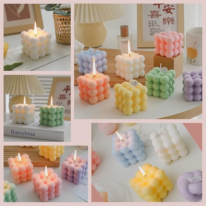 Scented Bubble Cube Candles, Candles for Home Decor Scented, 5.4 oz Soy Wax Aromatherapy Candle, Aesthetic Room Cute Danish Pastel Large Decorative Shaped Gifts - Lavender(Green)