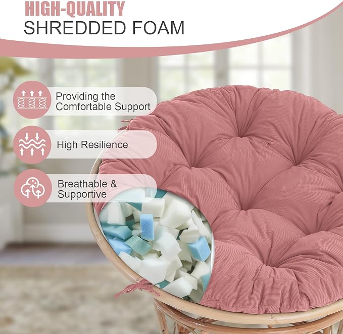 idee-home Papasan Chair Cushion, Circle Papasan Chair Cushion(Cushion Only) | Papasan Cushion with Thick Corduroy Cover, 52 x 52 Inch Cushion for Egg Chair, Navy