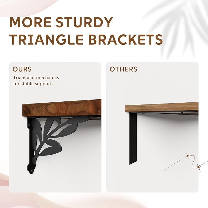 36 Inch 2 Tier Solid Wood Floating Shelves for Wall with Metal Brackets | 36 inch solid pine shelves, 2 tier, walnut finish, metal brackets for books, decor and home storage