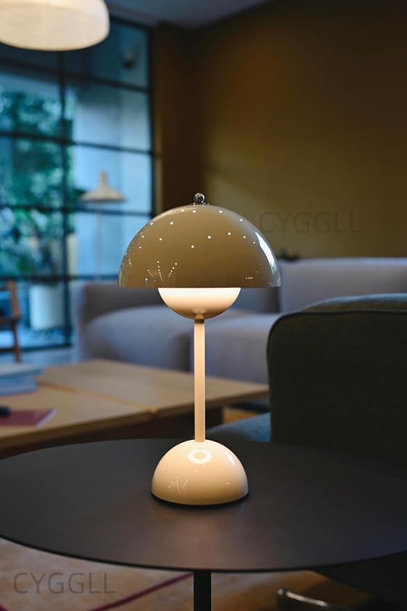 Modern Flower Bud Lamp 12" Cordless Touch Lamp Dimmable 2600mAh Rechargeable Desk Lamp Nordic Minimalist Mushroom Lamp Nightstand Bedside Lamp for Bedroom Living Room(Cream Grey) No Reading Light