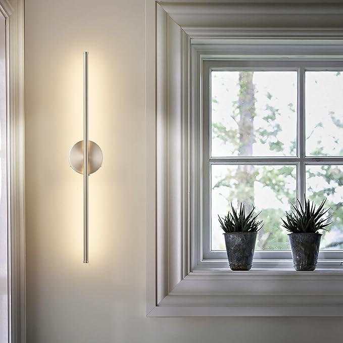 KARTOOSH Battery Operated Wall Sconces with Remote Control, Dimmable Wall Sconces Set of Two, 350°Rotate, 3000K LED Nickel Wireless Wall Light for Living Room, Bedroom, Hallway, 32.2 Inch (2 Pack)