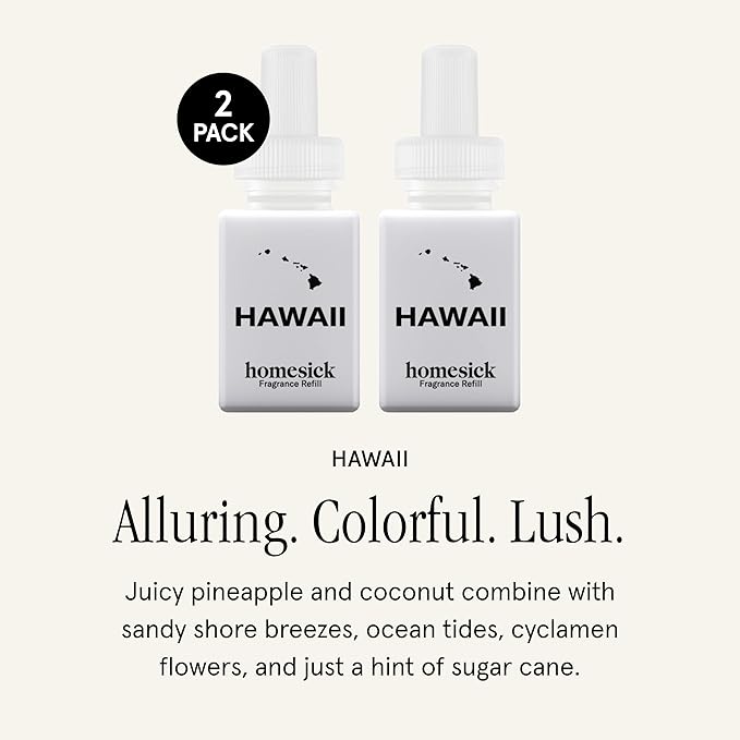 Pura & Homesick Home Scent Refill - Smart Home Air Diffuser Fragrance - Long-Lasting Luxury Scent per Refill - Clean Diffuser Fragrance - Household Essential - 2 Pack, Hawaii