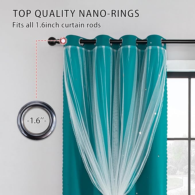 XiDi Blackout Curtains for Girls & Kids Room - 84" Long 2 Panel Teal Unicorn
