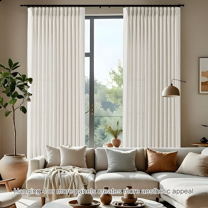 108 Inch Curtains Pinch Pleated Curtains for Living Room, Floor to Ceiling Extra Long Light Filtering Pleat Drapes Natural Textured Thick Semi-Sheer Window Curtains for Bedroom Farmhouse, 2 Panels