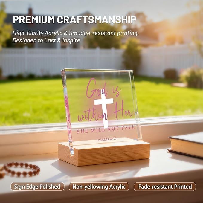 Christian Gifts for Women, Pink Inspirational Acrylic Christian Decor for Women - Christmas Gifts for Friends, Sister, Mom - Religious Room Decor for Home, Office, Dorm