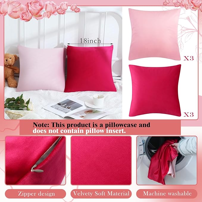 Berlune 6 Pcs Velvet Throw Pillow Covers 18" x 18" Decorative Cushion Cases Soft Pillowcase for Graduation Coquette Party Accessories Couch Sofa Bed Chair Home Decor, No Inserts (Girl Colors)