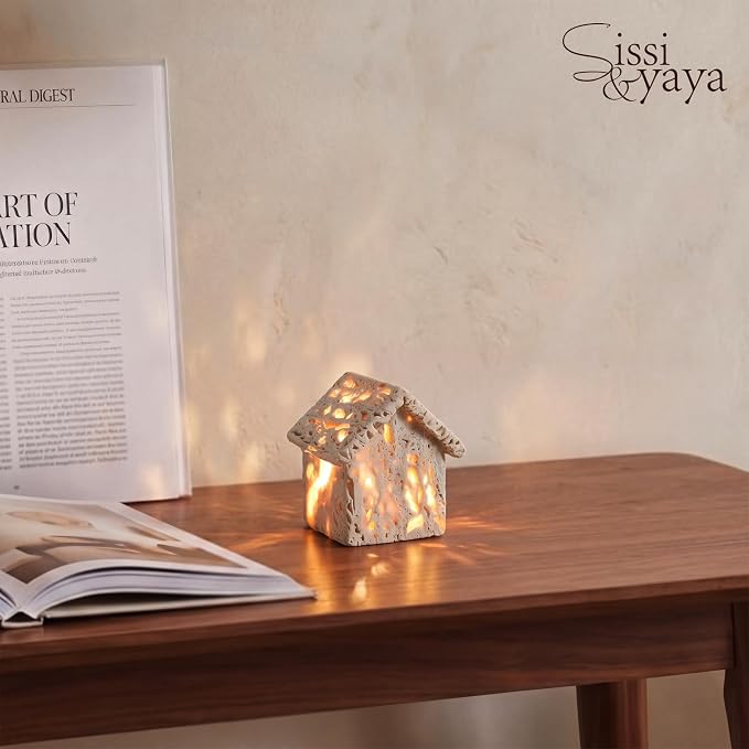 Sissi & yaya Marble Mood Light, 3-Color Dimmable LED Night Light, Travertine Bedside Ambiance Lamp for Home Decor & Gift