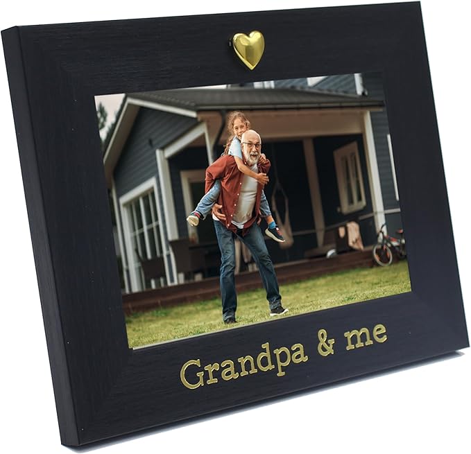 MIMOSA MOMENTS "Grandpa & Me Black 4x6 Picture Frame with Gold Heart Ornament, Tabletop Display, Father's Day Birthday Gift for Grandpa from Granddaughter Grandson