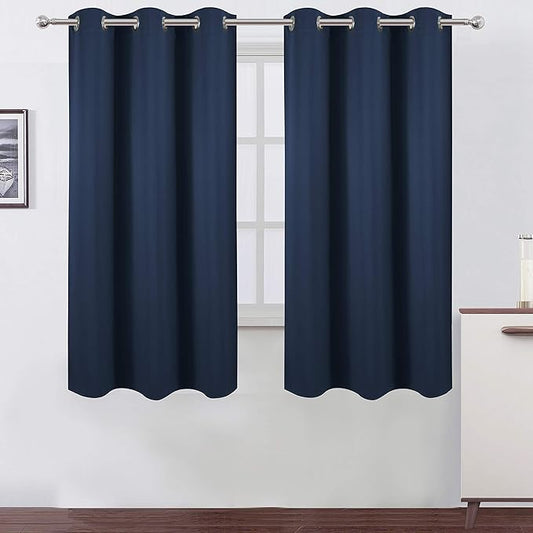 LEMOMO Navy Blue Thermal Blackout Curtains/38 x 63 Inch/Set of 2 Panels Room Darkening Curtains for Bedroom
