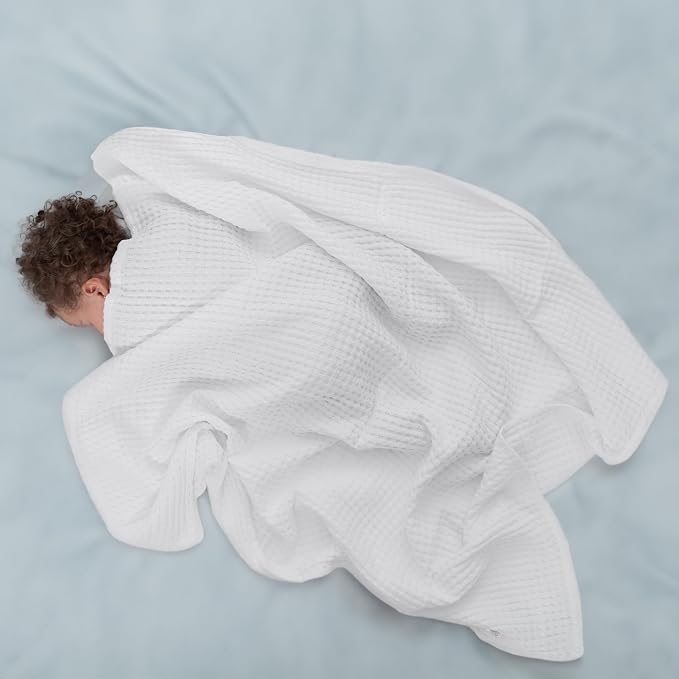 Comfy Cubs Waffle Weave Baby Blanket - 40” x 40” Cotton Blanket with Textured Design - Lightweight Swaddle for Bed, Crib, Stroller, or Couch - Soft and Cozy Cover for Toddlers, Boys & Girls - White