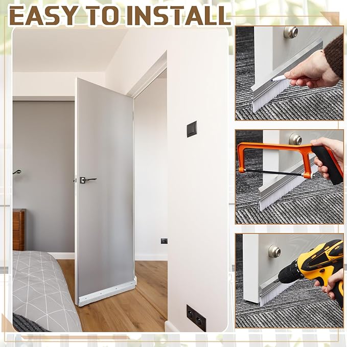 Hushee 2 Pack 48 Inches Brush Door Sweep for Exterior, Aluminum Commercial Door Sweep Bottom All-Season Alloy Brush for Exterior and Interior Sealing Gaps Keeps Cold Air, Dust Out (White)