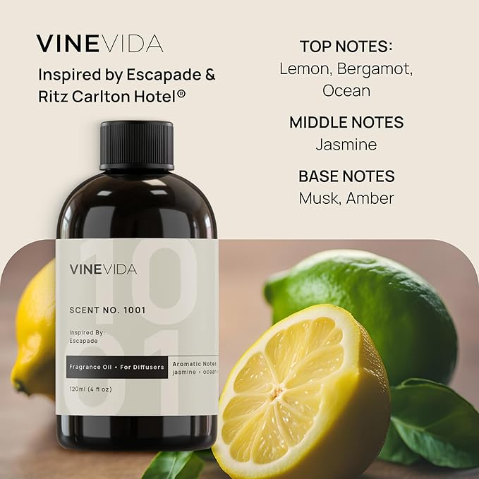VINEVIDA (4oz) Hotel Fragrance Diffuser Oil - 5 Star Scent for Home - Cold Air Diffuser Oil - Essential Oil No.1001 Inspired by Ritz Carlton (Pack of 2)
