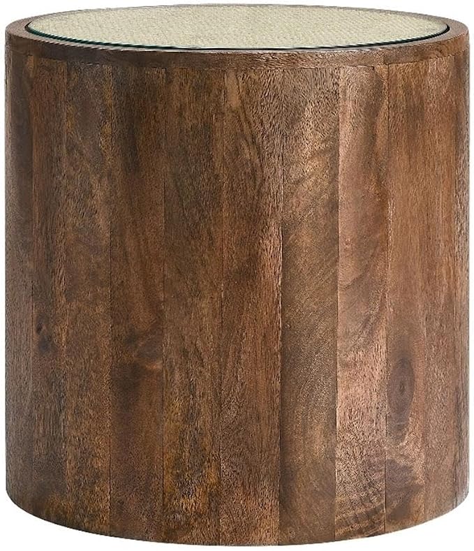 Modway Truett Wood Rattan Round Side Table in Walnut
