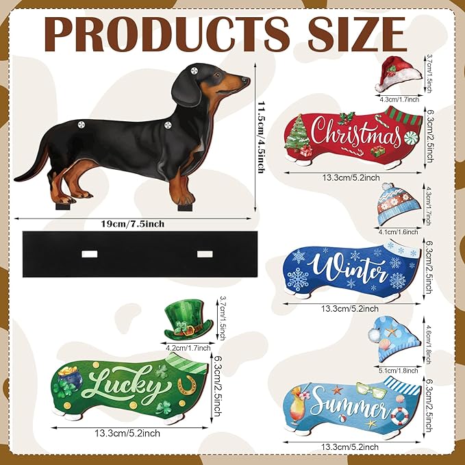 42 Pcs Interchangeable Summer Dachshund Holiday Wiener Dog Decor Seasonal Welcome Sign Tier Tray Decoration Ornament Farmhouse Wood Home Office Desk Accessories for Women Pet Lover Gift