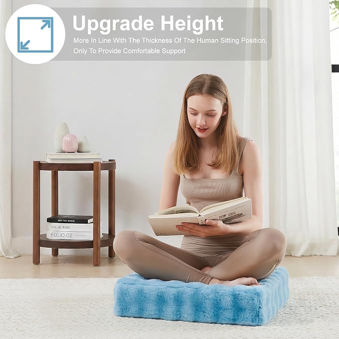 JKMAX 2 Pcs High Density Foam Floor Pillow - Upgraded Large Pillows Seating for Adults - Outdoor Floor Cushion with Soft Tufted Cover - Yoga Pillows for Sitting On Floor - 22 Inch Sky Blue