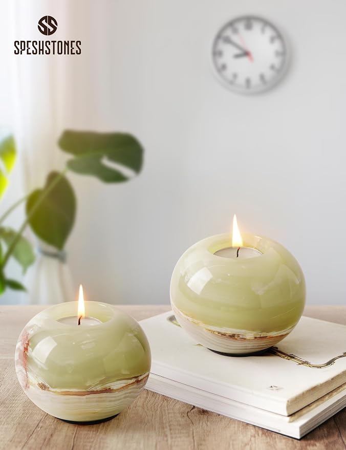 Marble Tealight Candle Holder 4 Inch Green Onyx Votive Candle Holders for Tables Centerpieces, & Home Decor, Decorative Candles Holders for Wedding Gifts