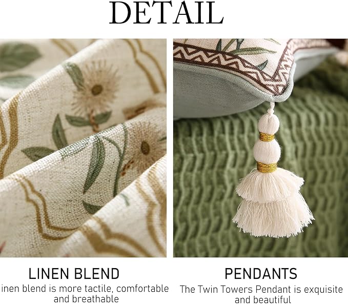 ISAENNE Designer Linen Throw Pillow Cover,Set of 2,20"x12"-Serenity D | French Elegant Rectangle Decor Pillow Cover,Concealed Zipper Design,Light Beige,Sofa,Bedroom,Living Room,Chairs