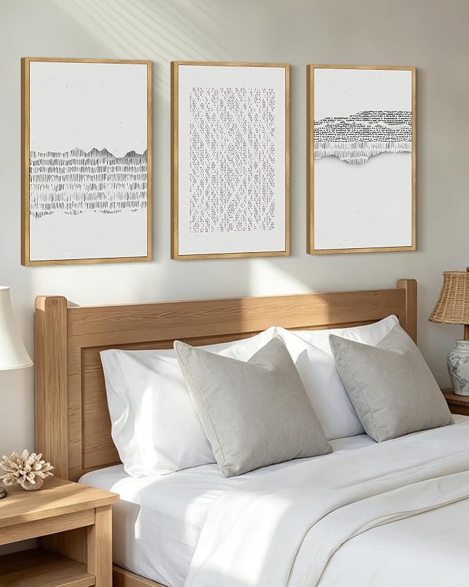 PHOPAGO Gray Abstract Framed Wall Art Large 16x24in Mid Century Minimalist Boho Wall Decor Modern Neutral Farmhouse Rustic Art Bedroom Living Room Decor - Natural Framed