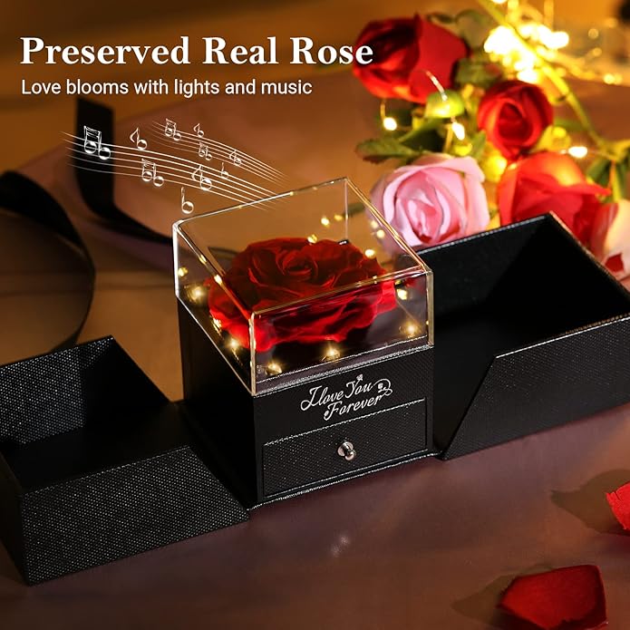 Emibele Preserved Rose Gifts for Women, Eternal Flower Rose Box with Heart Necklace, Romantic I Love You Gifts for Women Her Wife Mom Grandma on Valentines Mothers Day Birthday Anniversary
