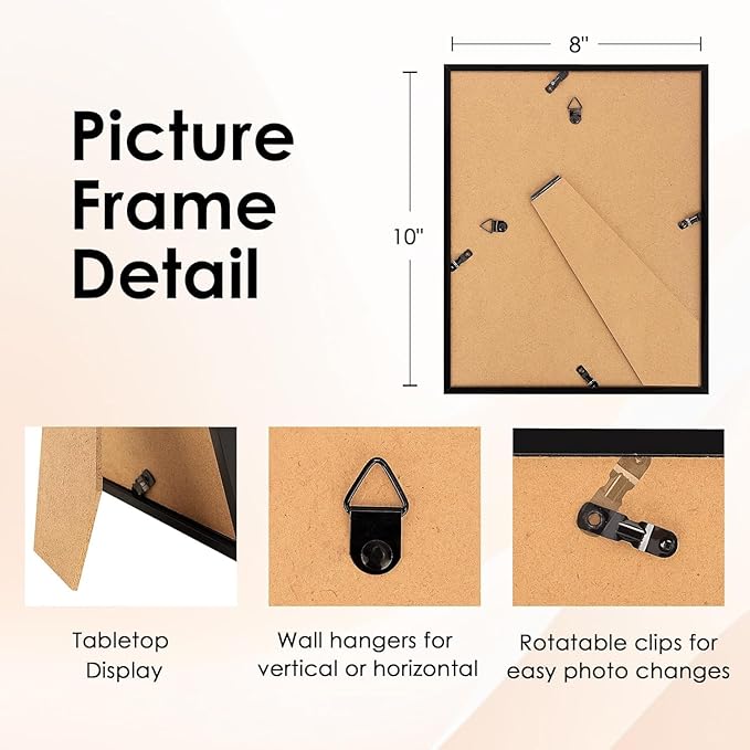 FIXSMITH 8x10 Picture Frame, Black Photo Frame with HD Plexiglass, Display Pictures 5x7 with Mat or 8x10 Without Mat, Picture Frames Collage for Tabletop or Wall Display, 2 Pack