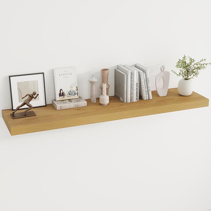 Dreamland 55Inch Oak Floating Shelves 9.8" Deep Wall Mounted Set of 1 | Wall shelves for bathroom, bedroom, Living Room, kitchen, deep wall mount wood storage display for home decor 55" x 9.8"