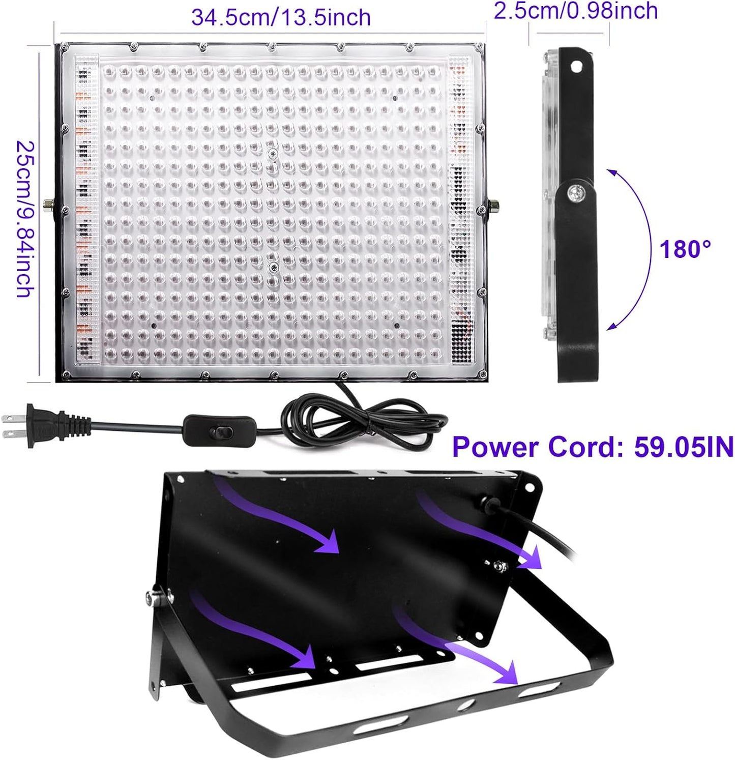 300W Black Lights, Blacklight Flood Light with Plug and Switch,for Glow Party, Black Light Party, Halloween, Body Paint, Neon Glow, Fluorescent Poster, Stage Lighting