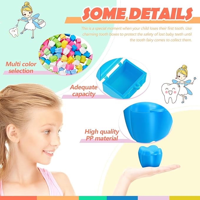 Pinkunn 100 Pcs Colorful Tooth Savers Box Plastic Tooth Holders Bulk for Boys Girls Kids Keepsake Goodie Bag Fillers Party Favor Dentist Office 7 Colors