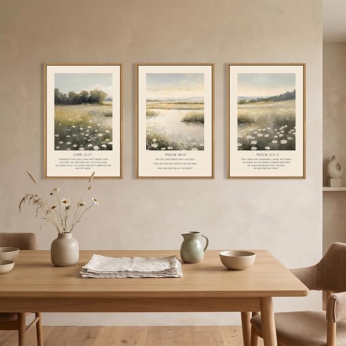 Large Christian Scripture Framed Canvas Wall Art,Vintage Bible Verse Wall Decor,Jesus Religious Art Prints,Nature Floral Landscape Artwork for Living Room,Bedroom,Church -24"x36"x3
