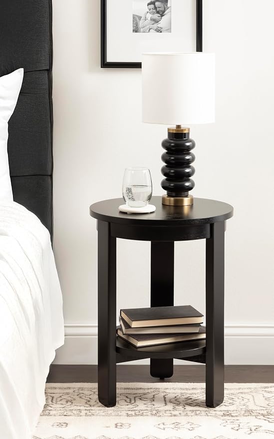 Kate and Laurel Foxford Tiered Round Side Table, 16 x 16 x 23, Black, Transitional Two-Tier Circle Nightstand Table with Storage and Resilient Wood Construction for Bedroom Decor