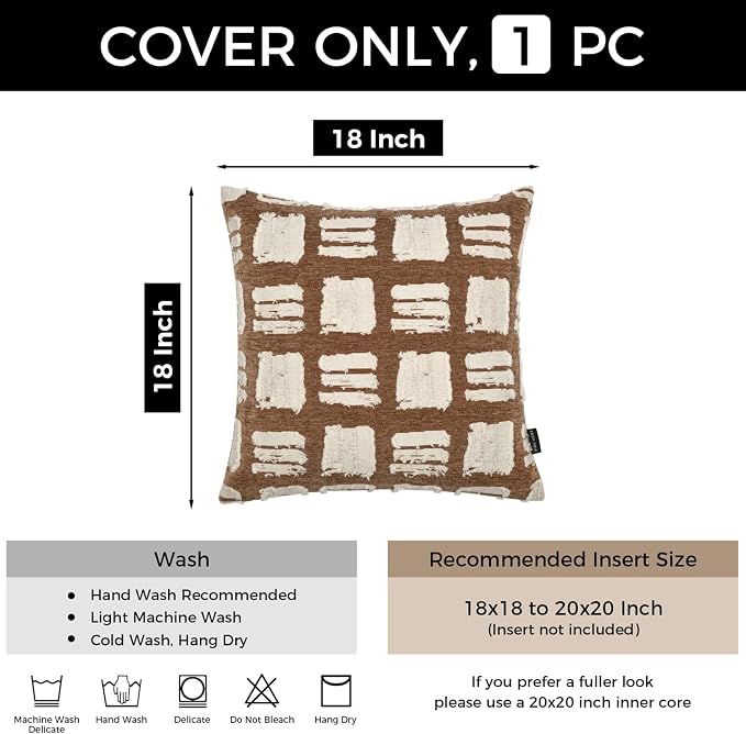 Boho Throw Pillow Covers 18x18, Brown White Abstract Grid Pillowcases, Decorative Pillows Cushion Cases for Sofa Bed Living Room