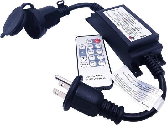 Max Power 200W Waterproof Outdoor String Lights Wireless Remote Control, 150Feet Range, Memory, Stepless Dimming, IP68 Waterproof. UL 3 Prong Remote Control Dimmer