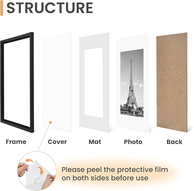 upsimples 12x16 Picture Frame Set of 5, Display Pictures 8.5x11 with Mat or 12 x 16 Without, Wall Gallery Poster Frames, Black
