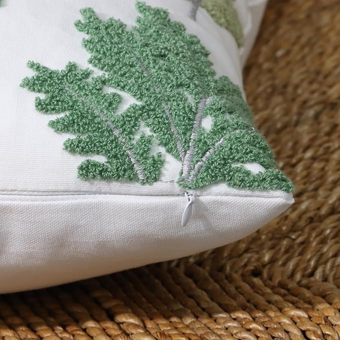 Set of 2 Embroidered Decorative Throw Pillow Covers Couch Square Pillowcases Cushion for Bedroom Sofa Farmhouse Decor 18x18 Inch (Green Maple Leaf-Lumbar)