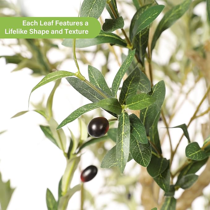 FEELEAD 8ft Artificial Olive Tree – Large Faux Olive Plant Indoor with Pot, Lifelike Olive Trees Artificial Indoor, Tall Fake Olive Tree for Living Room Decor