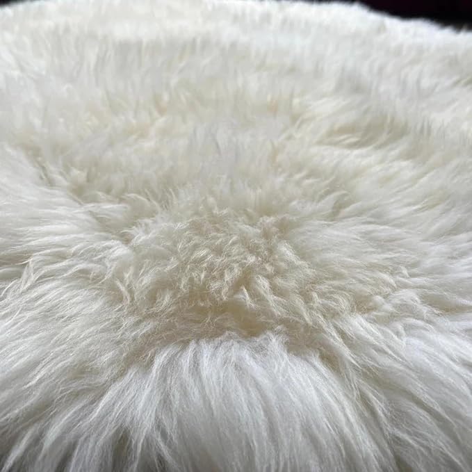 Woolous Round Sheepskin Rug Natural Wool Lambskin, White Circle Area Rug, Ultra Soft & Fluffy Plush Fur Non Slip Carpet for Bedroom, Living Room, Nursery & Floor Decor (3.3x3.3 ft)