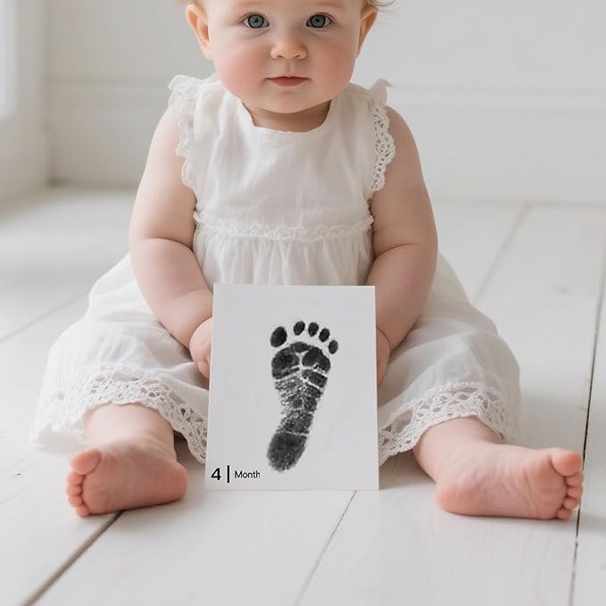 Baby Inkless Milestone Cards Hand Casting Kit Ink Print Hand and Footprint Kit Dog or Cat Pet Paw Print Kit Baby Newborn Footprint Kit Photo Album Keepsake Book Feet Stamp (Green Gift Box + Album)